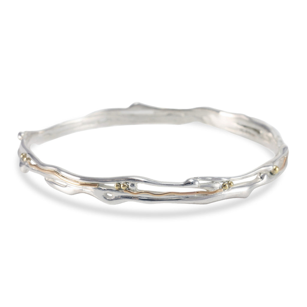 Organic Silver Bangle With Gold Fill Detailing | Handmade Silver Bracelet