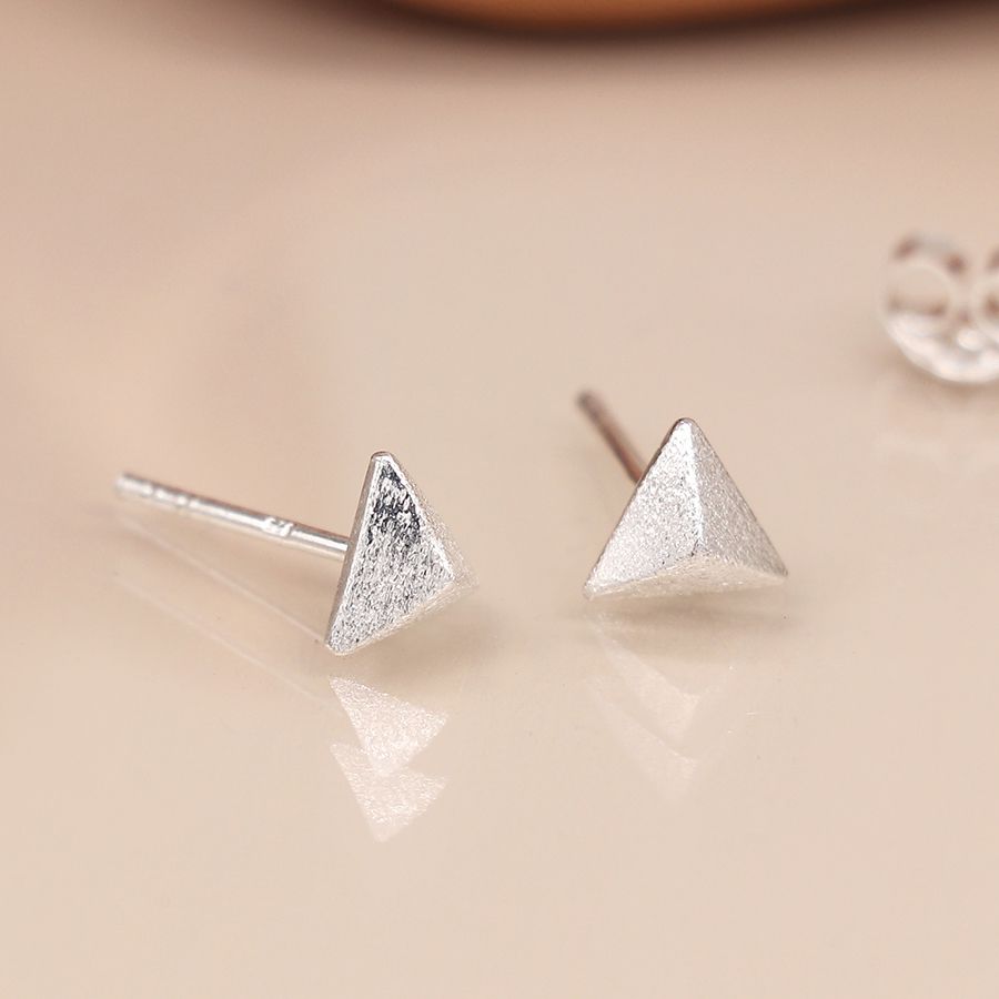 Sterling silver 3D triangle stud earrings