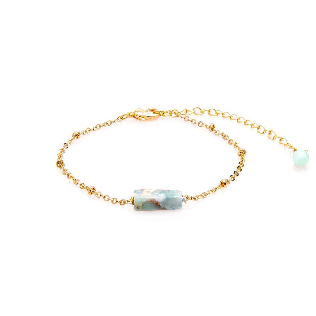 PEACE -African Jasper | Gold dainty gemstone bracelet