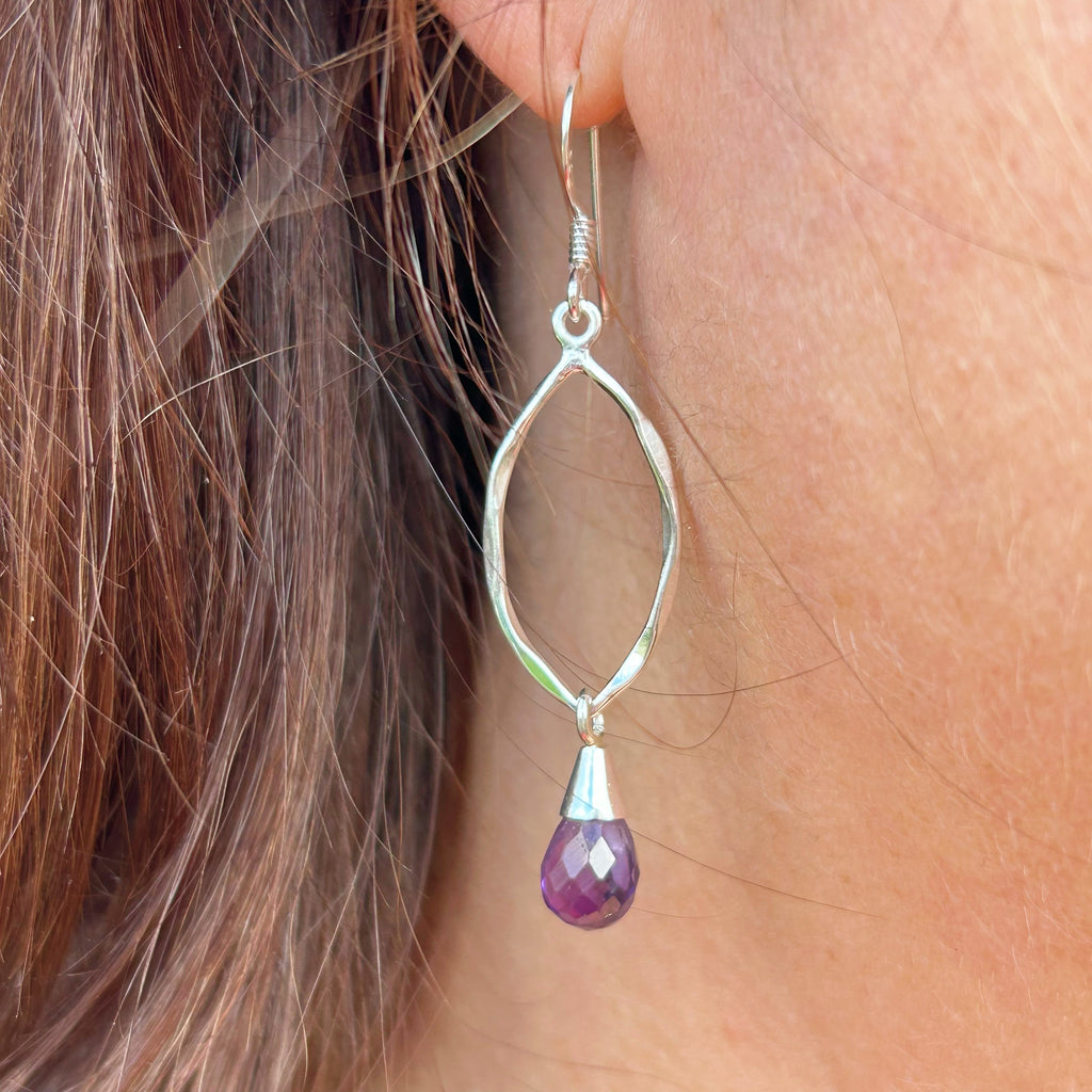 Stunning Amethyst Briolette Drop Earrings | Gemstone Silver Earrings