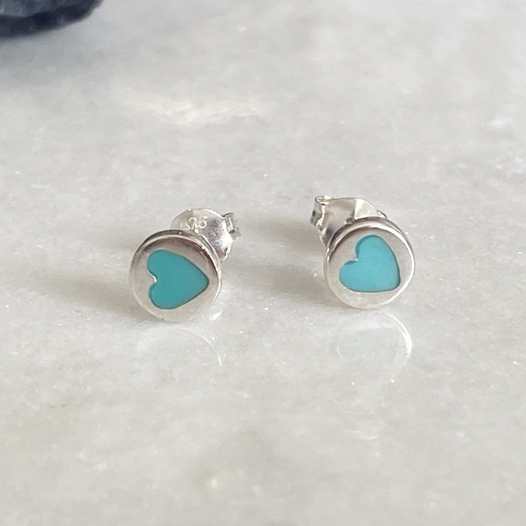 Turquoise Inset Heart Studs - Earth and Elements Jewellery