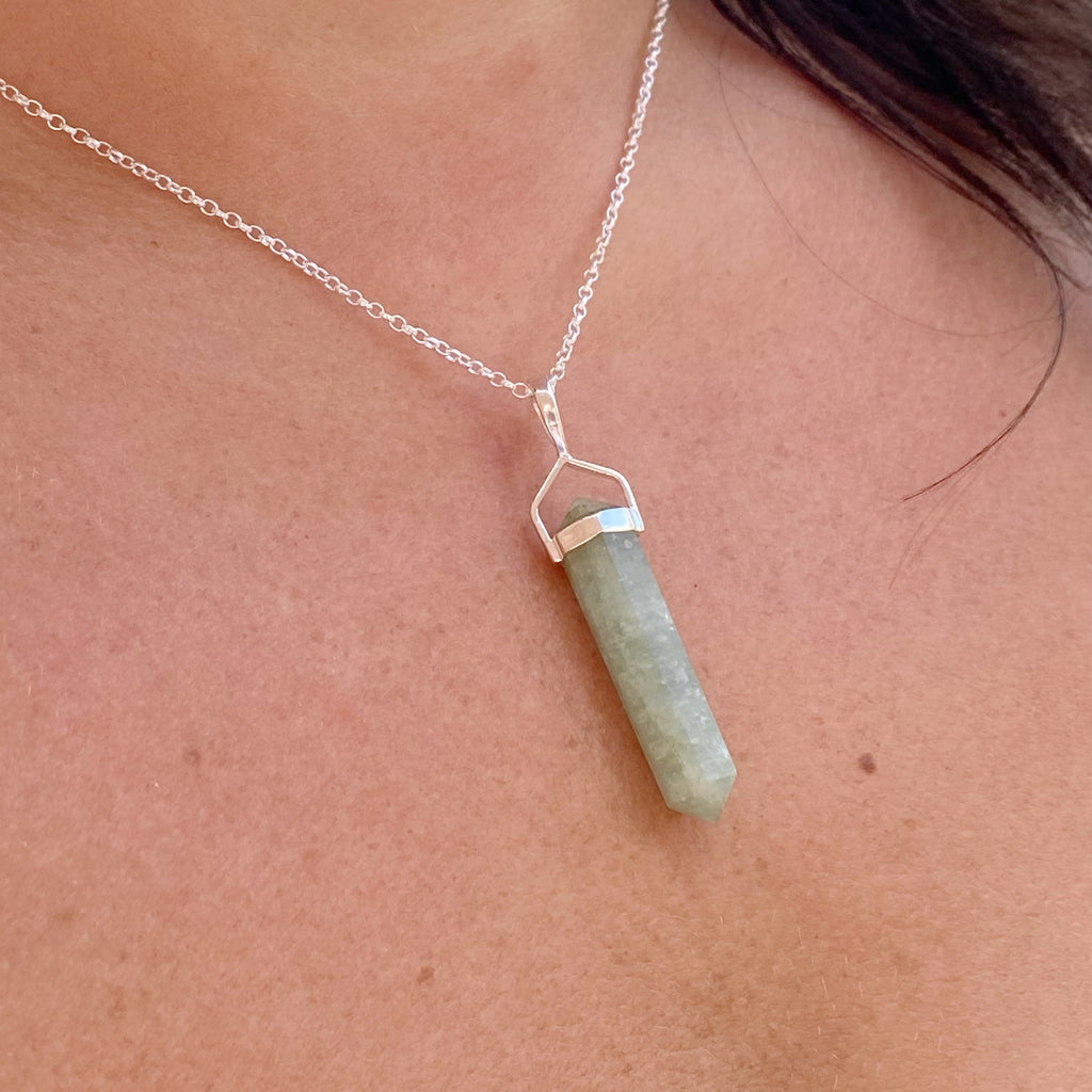 African Aquamarine Crystal Necklace  | Sterling Silver Point Necklace