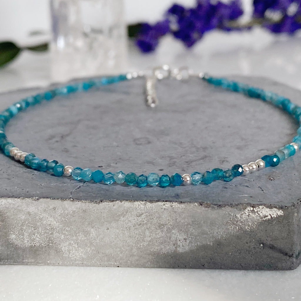 Silver Blue Apatite Gemstone Anklet | Boho Jewellery