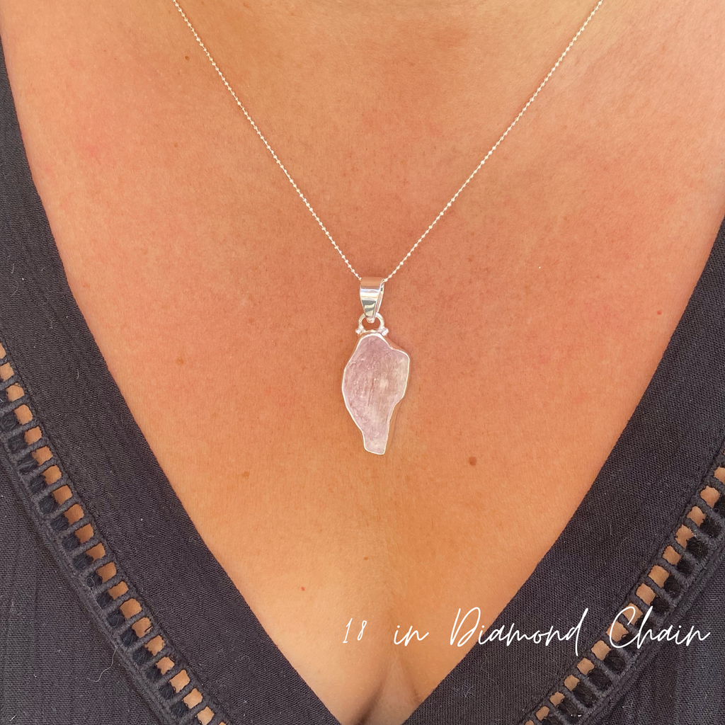 Uncut Kunzite Pendant Necklace | Rose Quartz Roughcut Gemstone Necklace