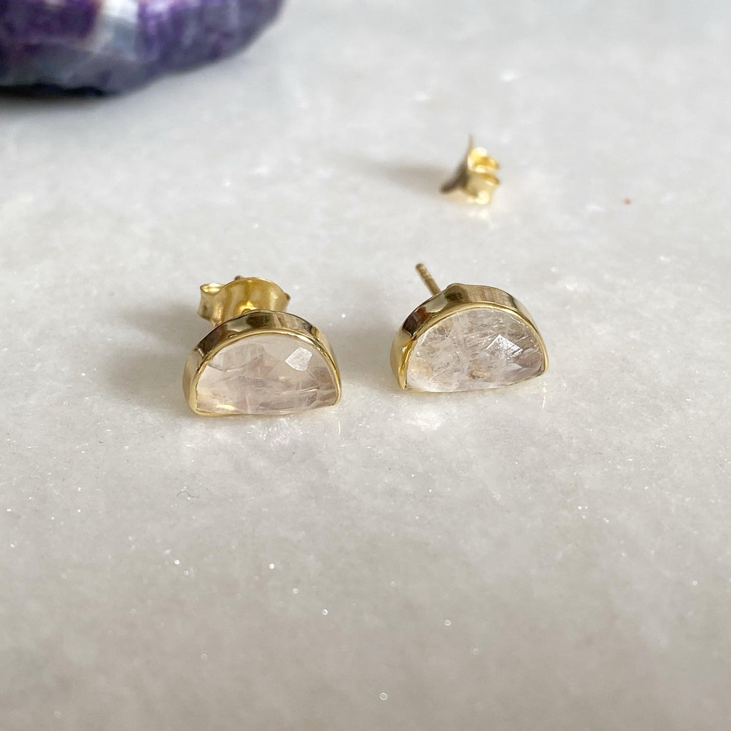 14K Gold Vermeil Moon Rainbow Moonstone Earrings | Moonstone Studs
