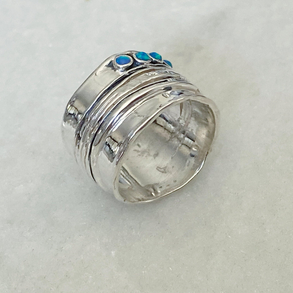 Astral Blue Opal Silver Ring | Chunky Silver Opal Ring