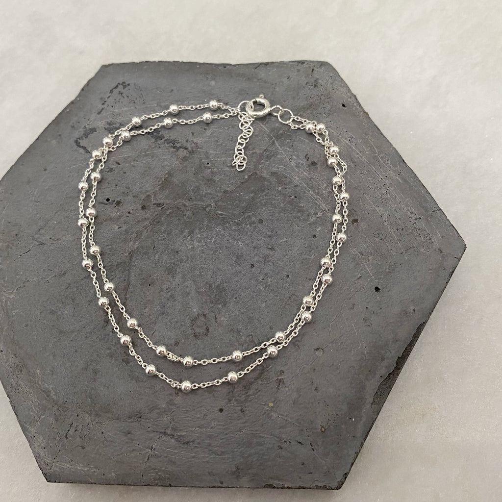 Layered Silver Ball Anklet | Summer Beach Jewellery