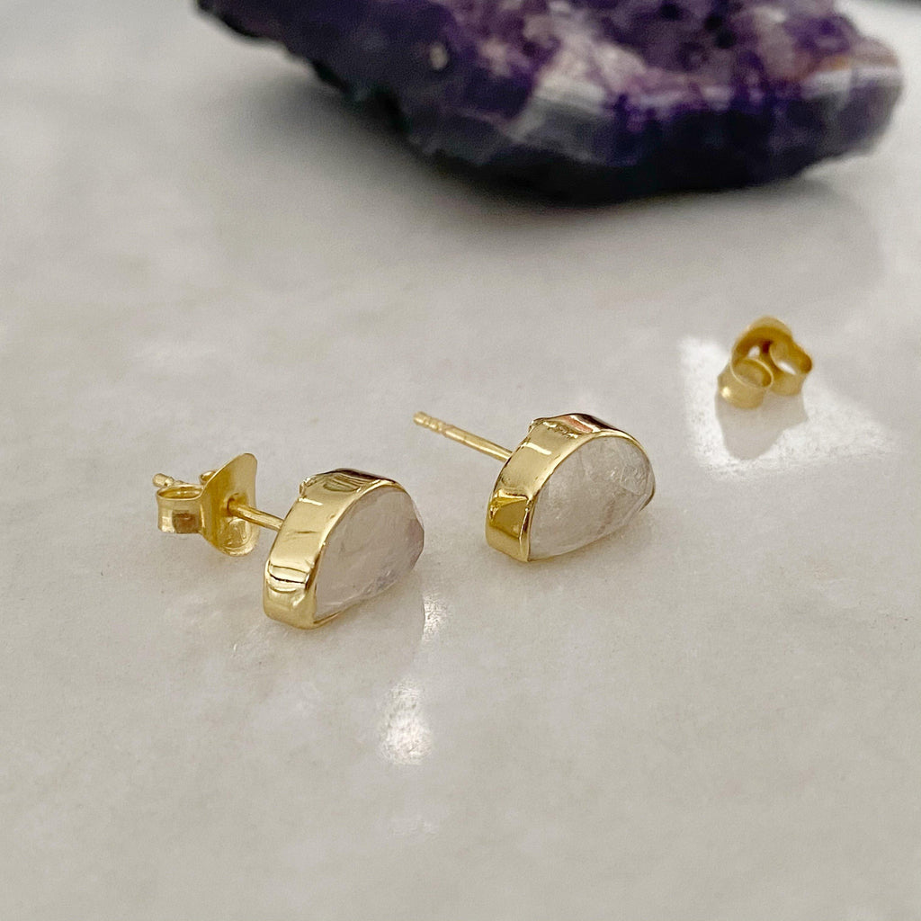 14K Gold Vermeil Moon Rainbow Moonstone Earrings | Moonstone Studs