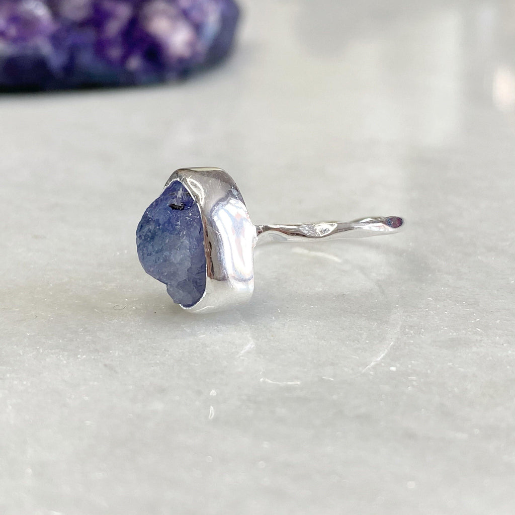 Uncut Natural Tanzanite Gemstone Silver Ring - Earth and Elements Jewellery