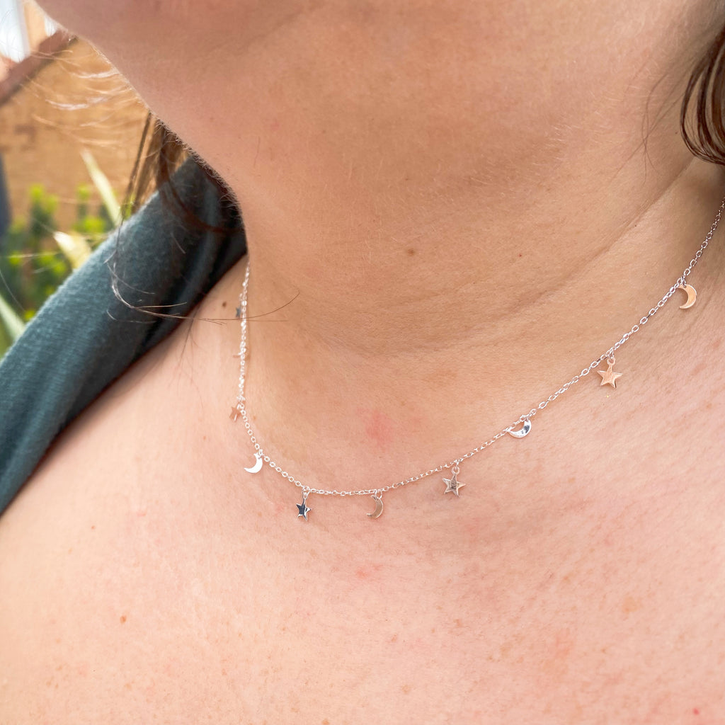 Moon and Stars Choker Necklace | Silver Choker Necklace