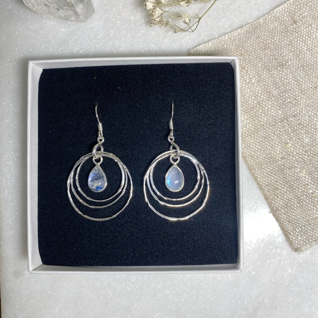 Eleri Teardrop Gemstone Hoop Earrings -MOONSTONE - Silver Earrings