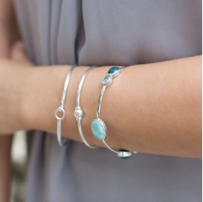 Cayo- Larimar and Topaz Gemstone Sterling Siver Bangle