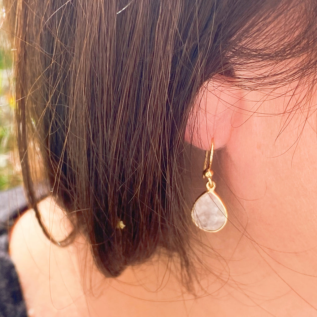 Rainbow Moonstone Pear Drop 14 Gold Vermeil Earrings