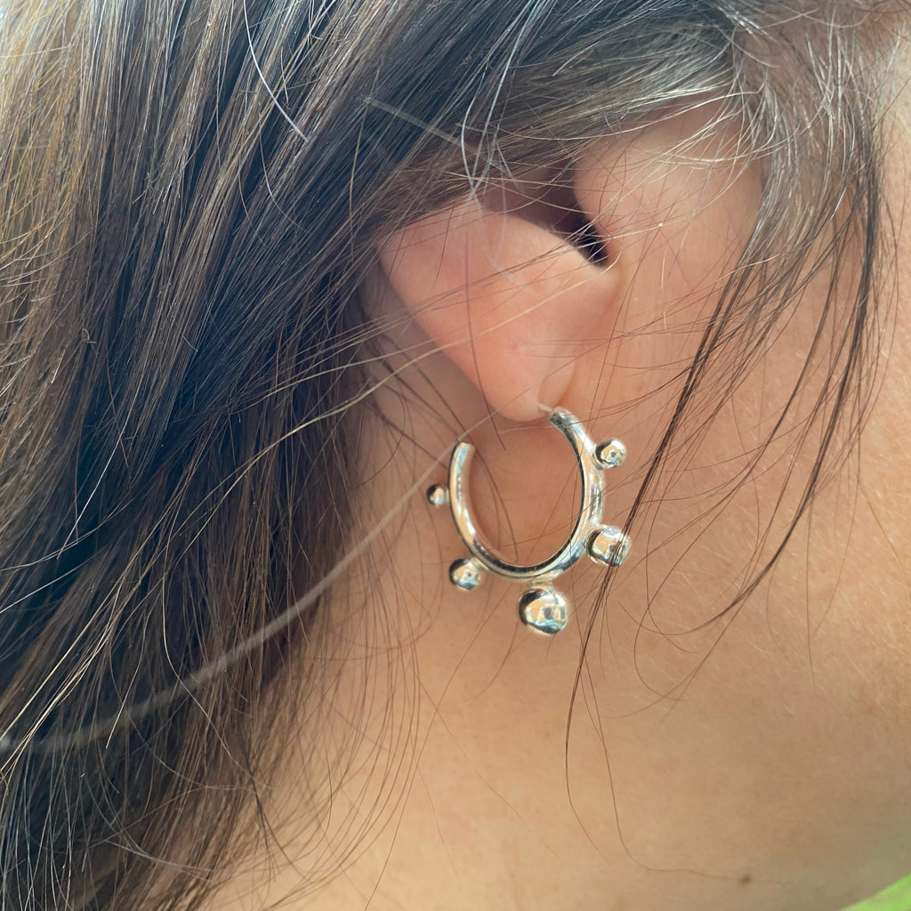 Sterling Silver Ball Hoop Earrings | Handmade Statement Earrings