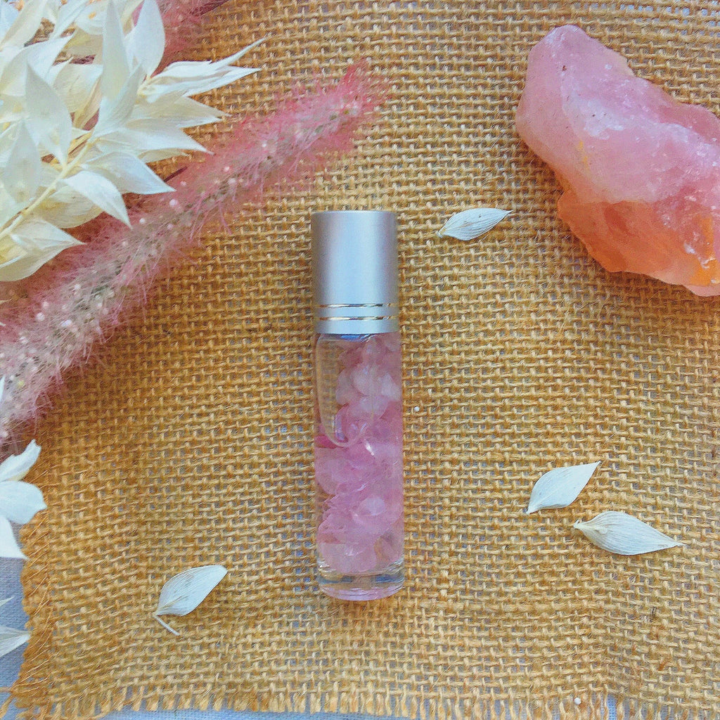 Rose Quartz Crystal Pulse Point Roller Ball - infused with Jojoba oil …