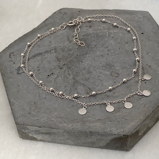 Disc Charm and Ball Anklet | Sterling Silver Anklets