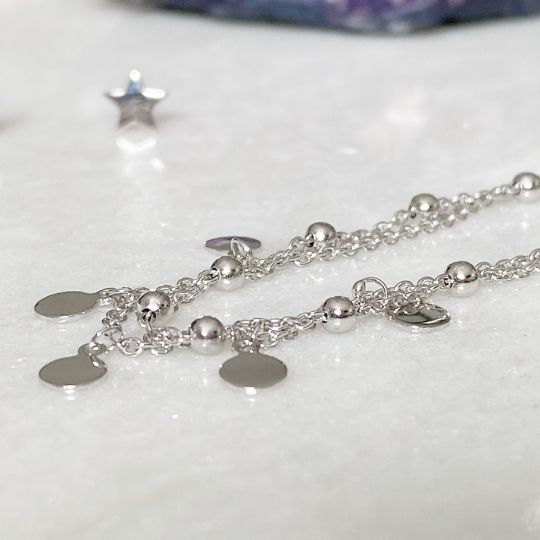 Disc Charm and Ball Anklet | Sterling Silver Anklets