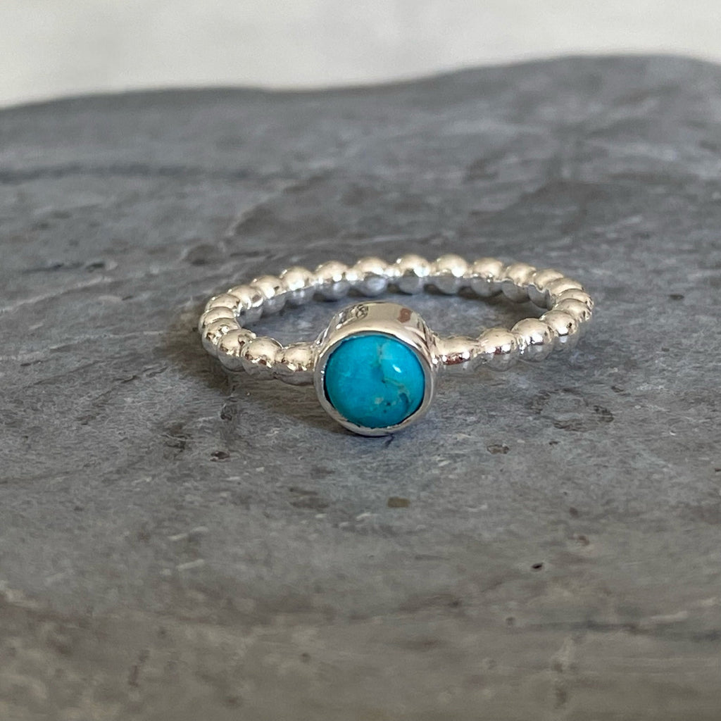 Maya -Turquoise Beaded Stackable Silver Ring