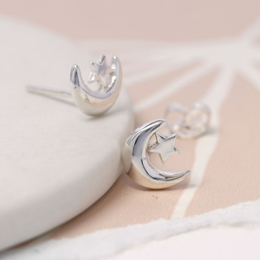LUNAR- Silver Moon Crescent and Star Earrings | Celestial Witch Jewellery