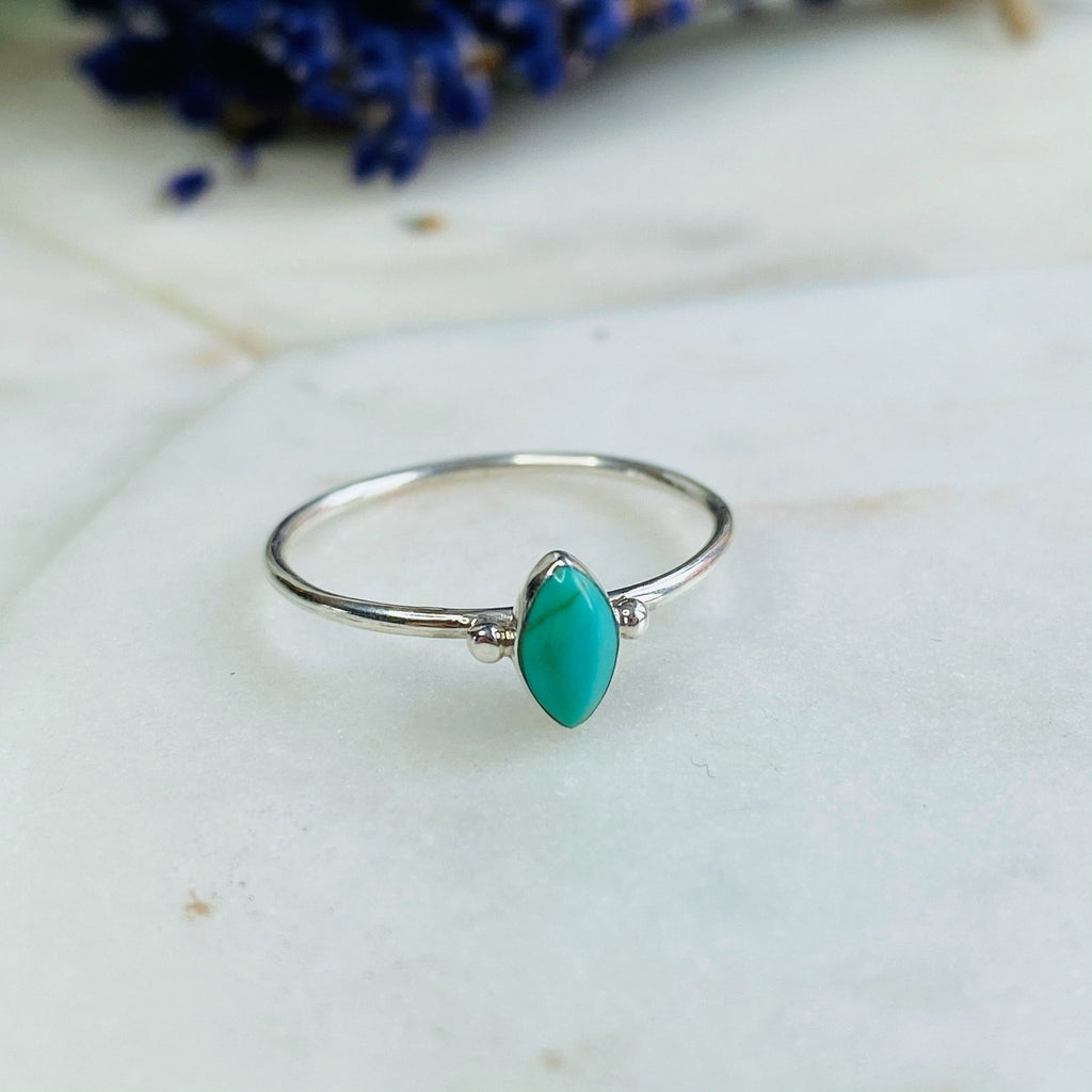Marquise Turquoise Silver Ring - Gemstone Stacking Rings