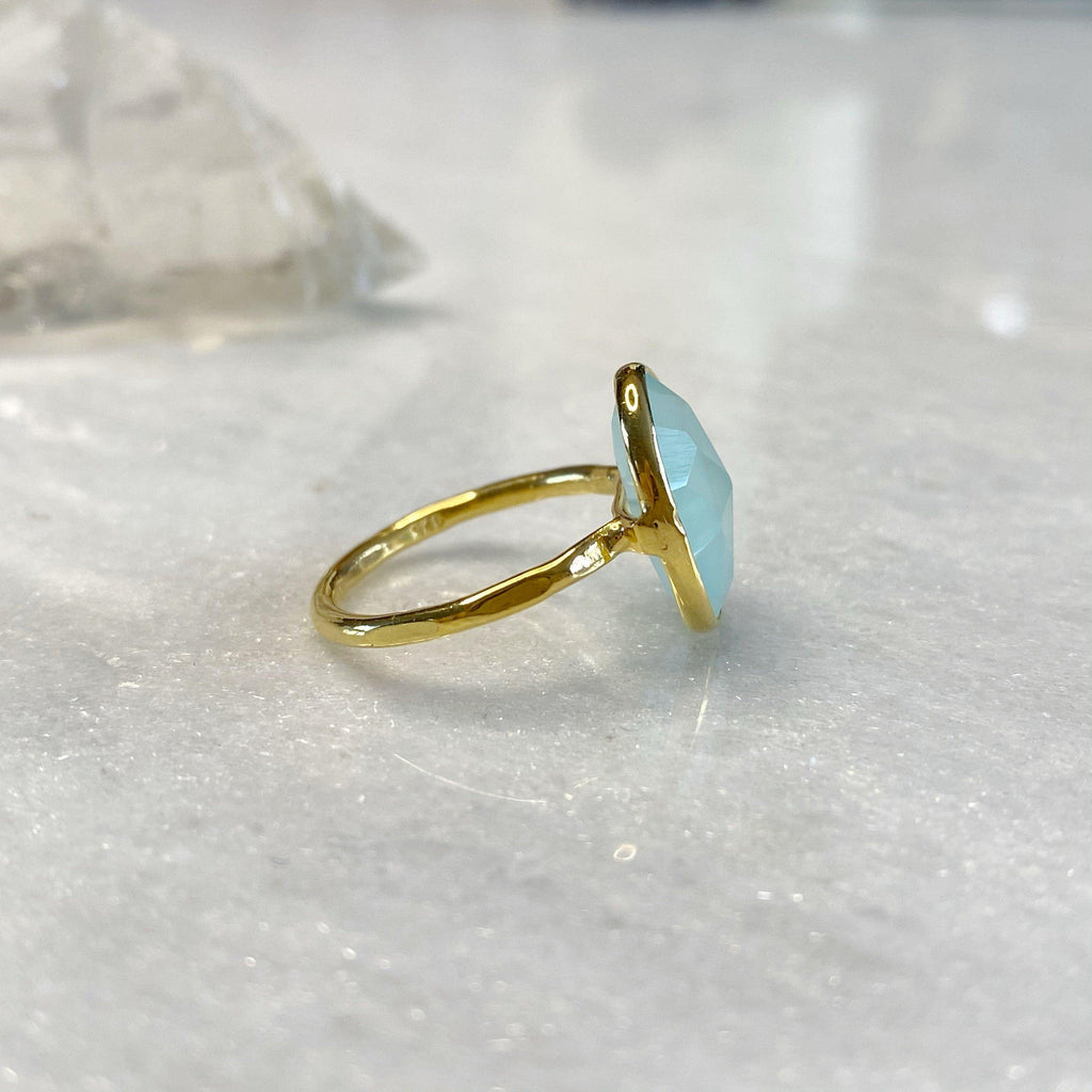 Dainty 18k Gold Vermeil Aqua Chalcedony Ring -NEW