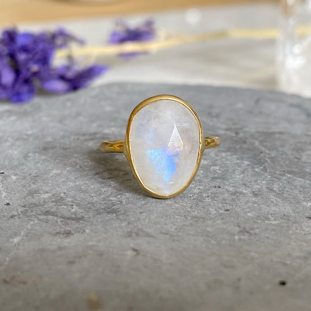 Rainbow Moonstone Gold Ring | Gold Vermeil Moonstone Rings