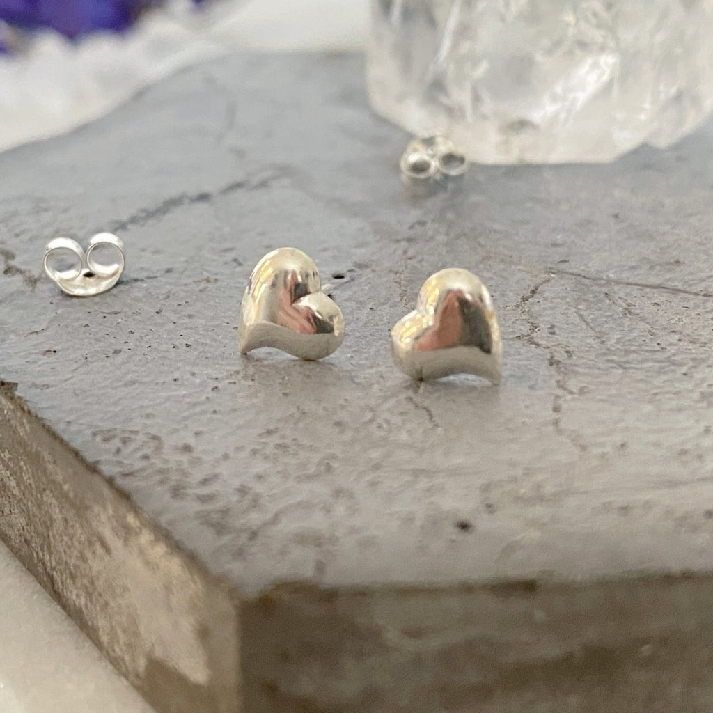 Cute Love Heart Earrings | Silver Heart Stud Earrings
