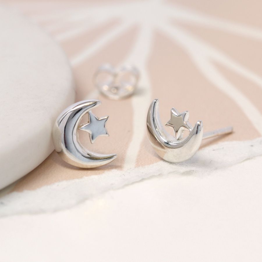 LUNAR- Silver Moon Crescent and Star Earrings | Celestial Witch Jewellery