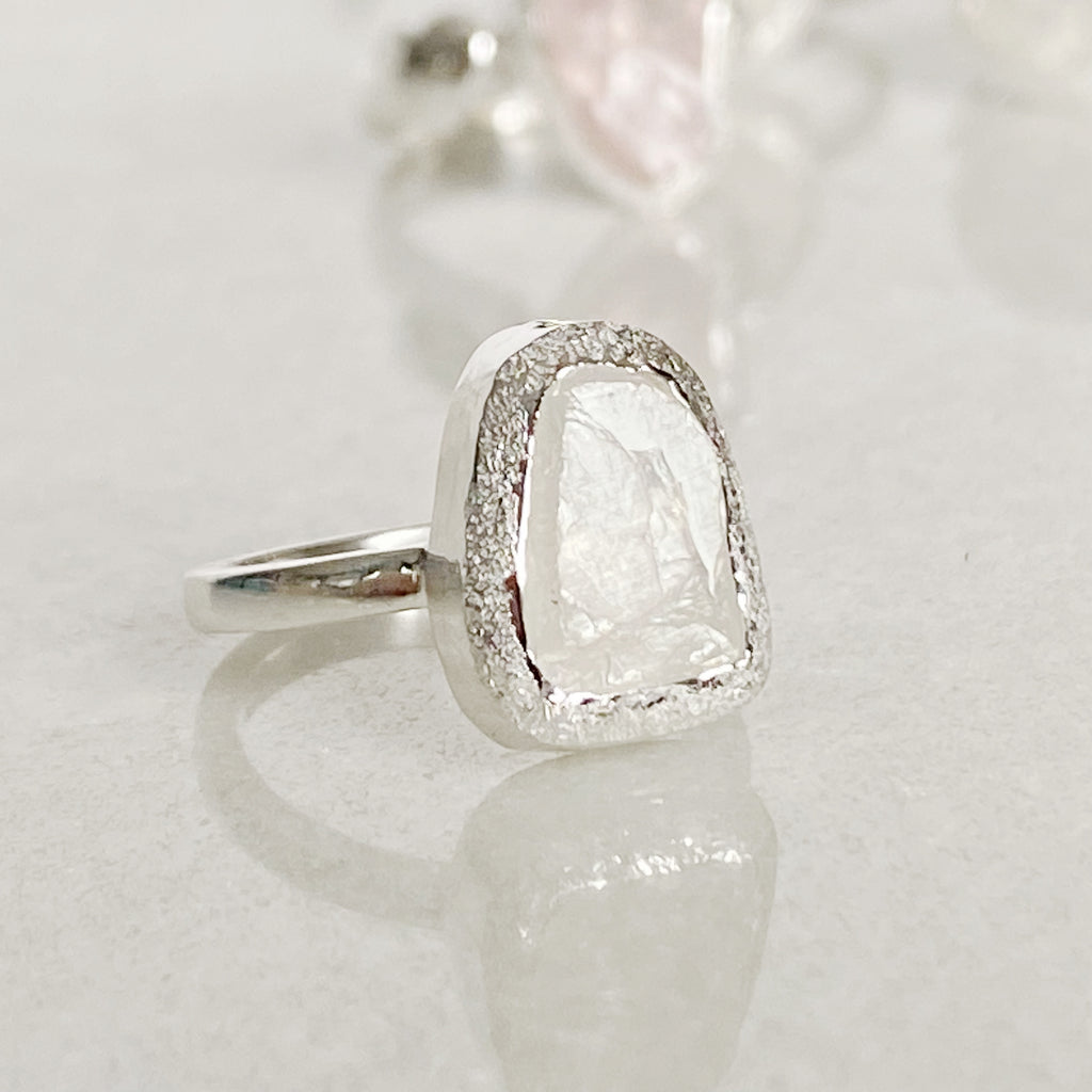 Kailani - Raw Moonstone Crystal Silver Ring | June Birthstone Ring