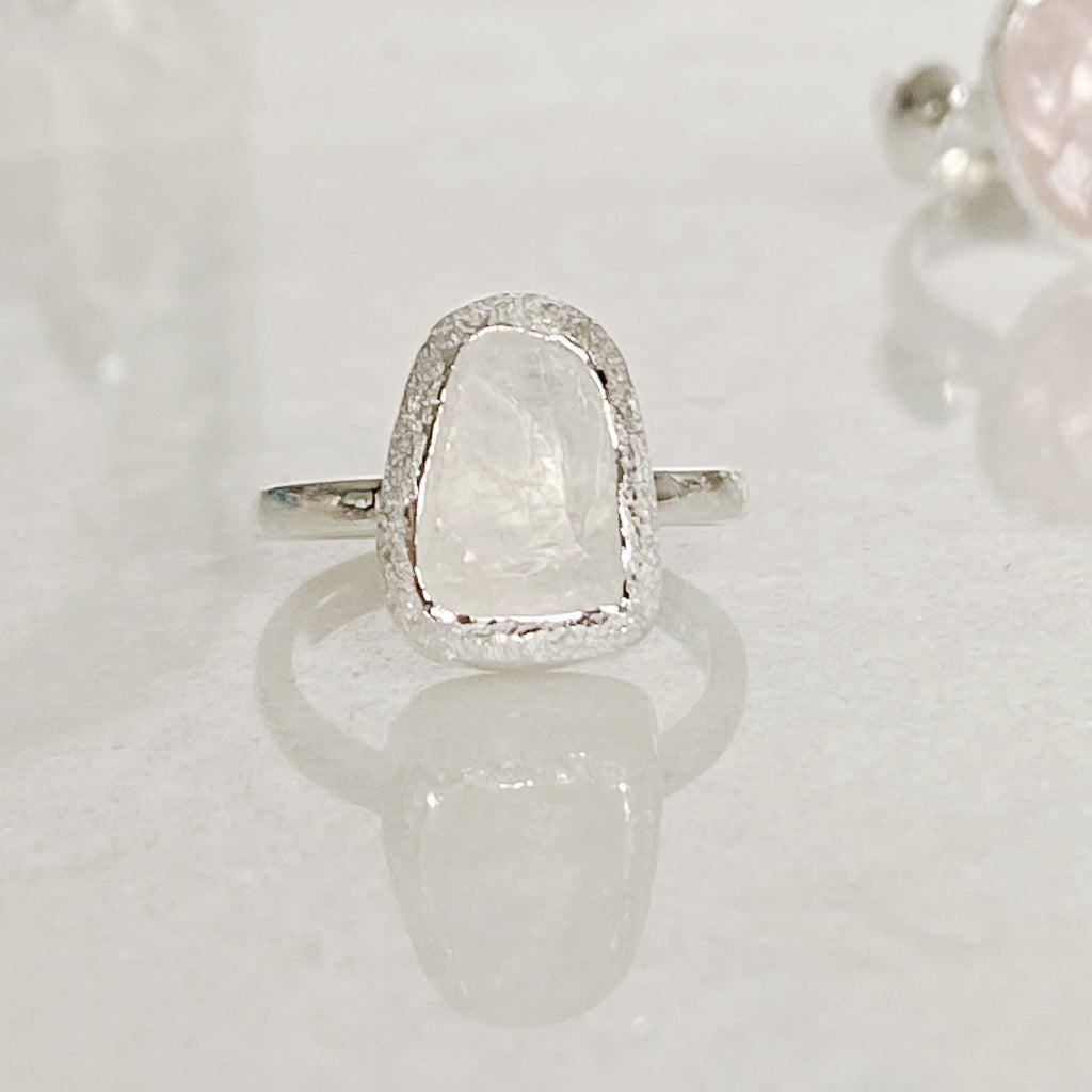 Kailani - Raw Moonstone Crystal Silver Ring | June Birthstone Ring