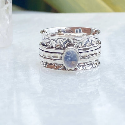 Sukha - Silver Moonstone Spinner Ring -Handmade sterling silver rings