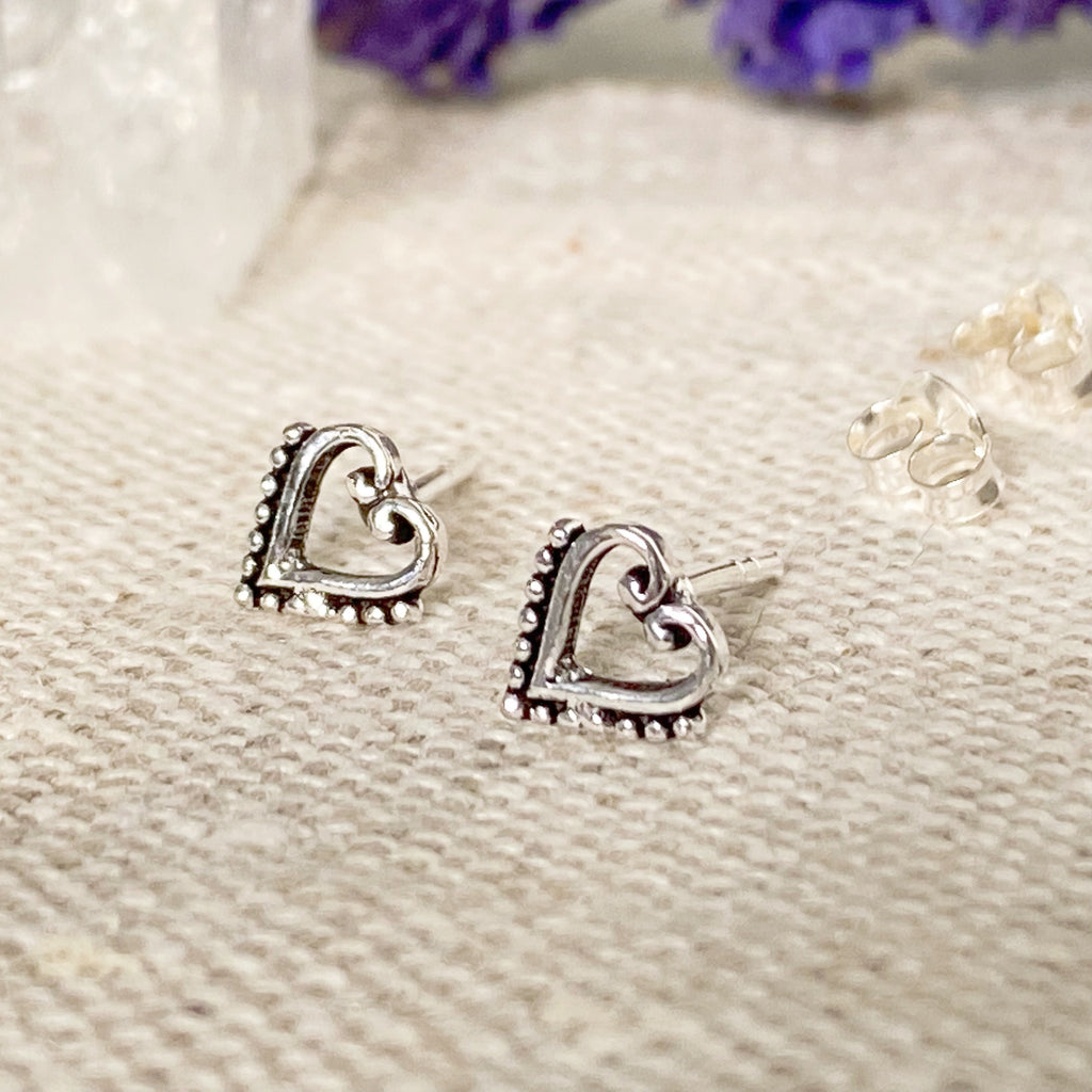 Open Heart Silver Stud Earrings - Boho jewellery