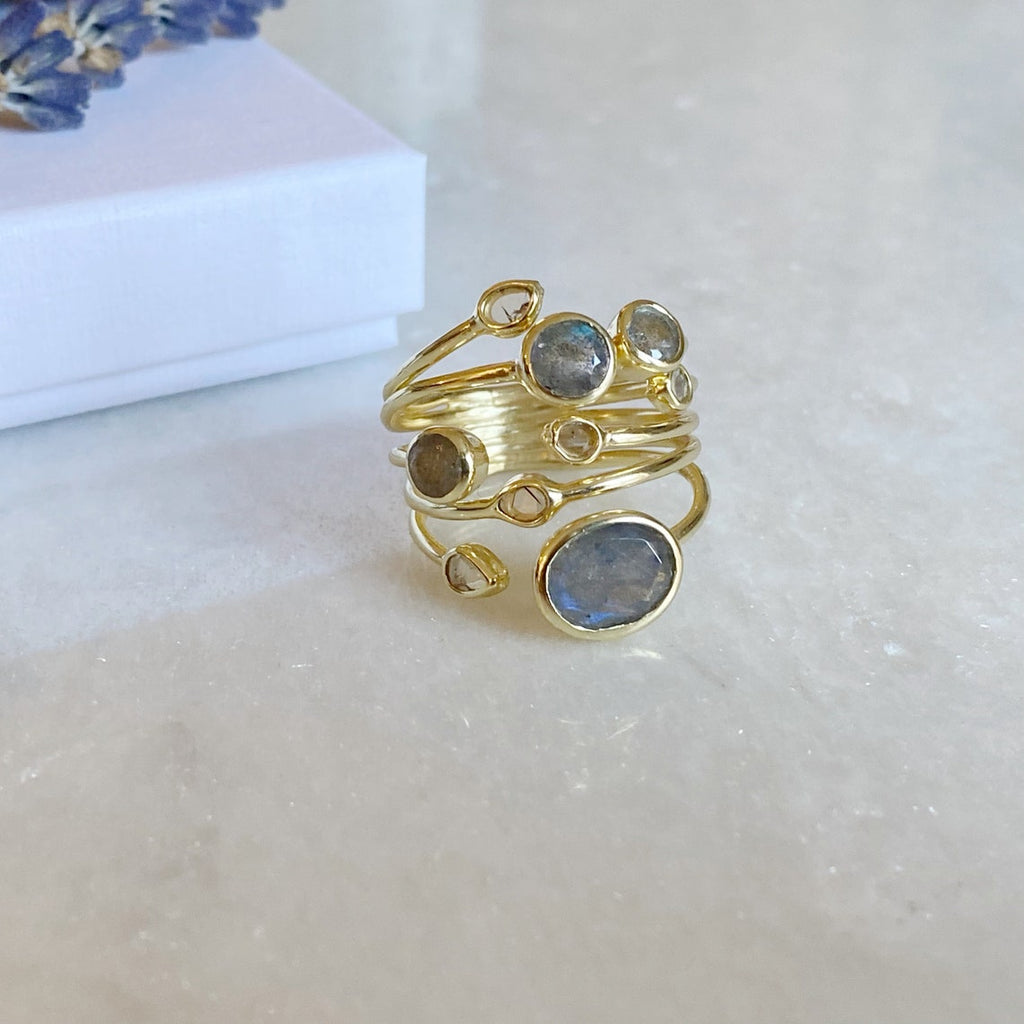 Polki Diamond Gemstone Ring | Handmade Multi Gemstone Ring