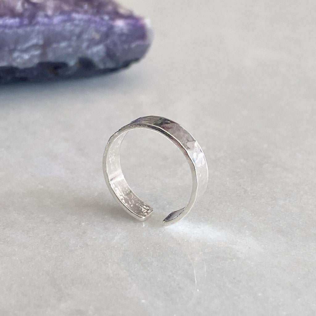 Toe Ring - Hammered Flat Profile Silver Toe Ring
