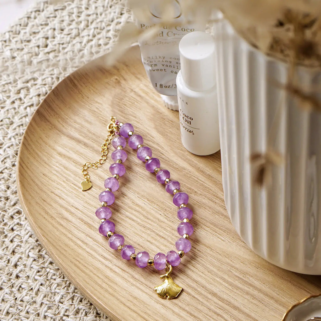 Amethyst and Ginko Leaf Gemstone Bracelet