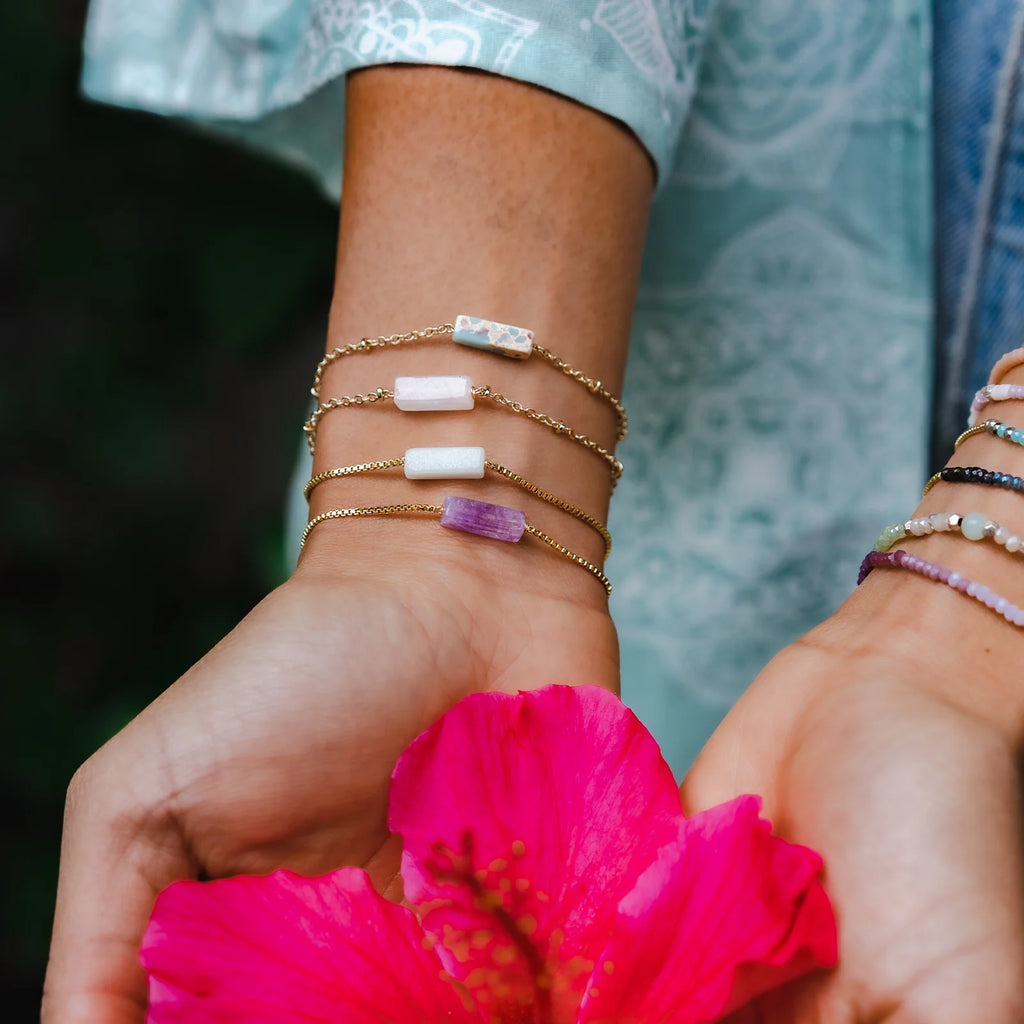 PEACE -African Jasper | Gold dainty gemstone bracelet