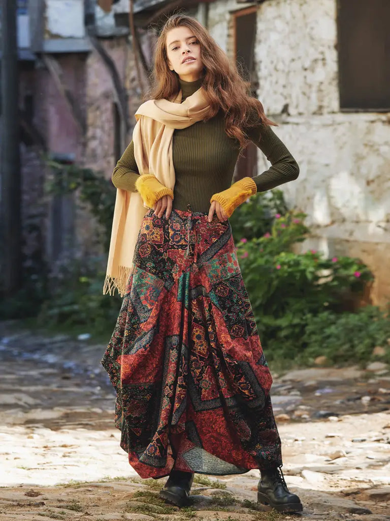 Lila - Asymmetrical Hareem Skirt | Gypsy Print skirt