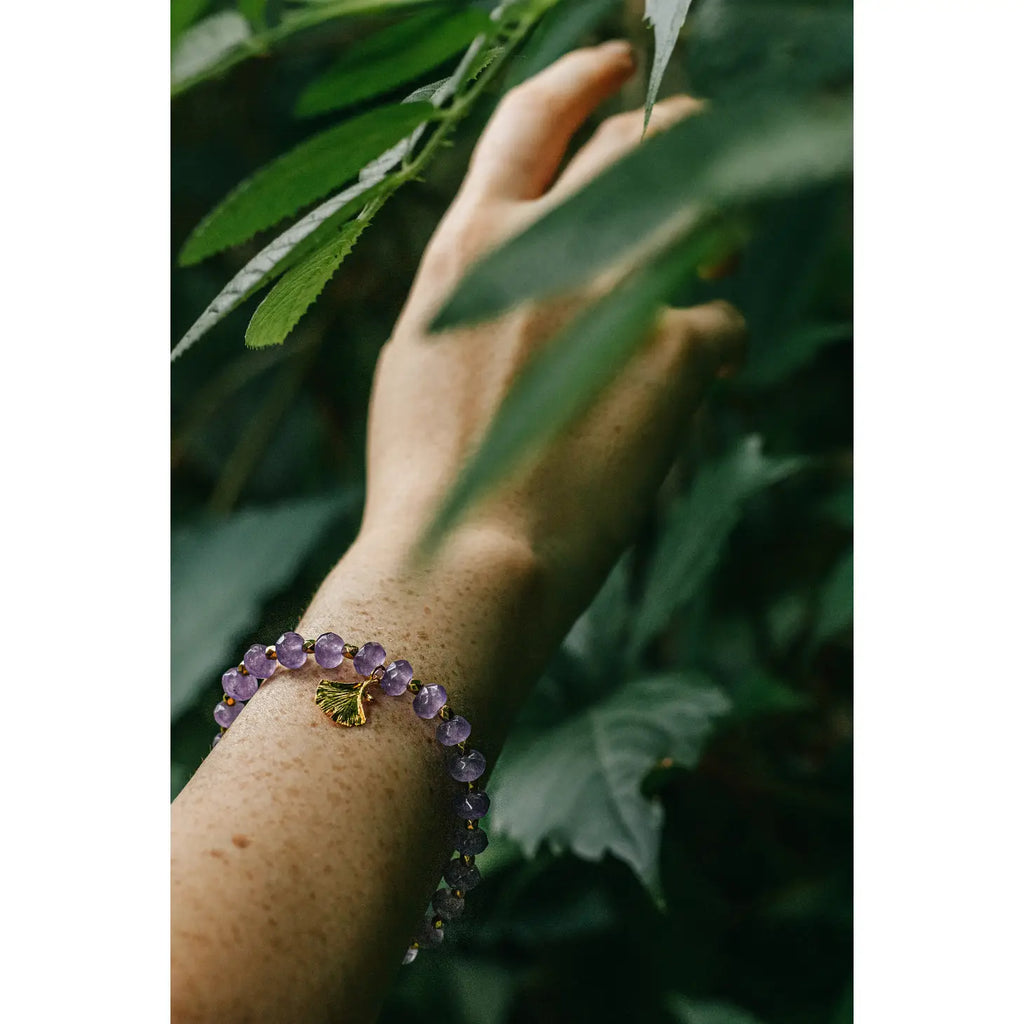 Amethyst and Ginko Leaf Gemstone Bracelet