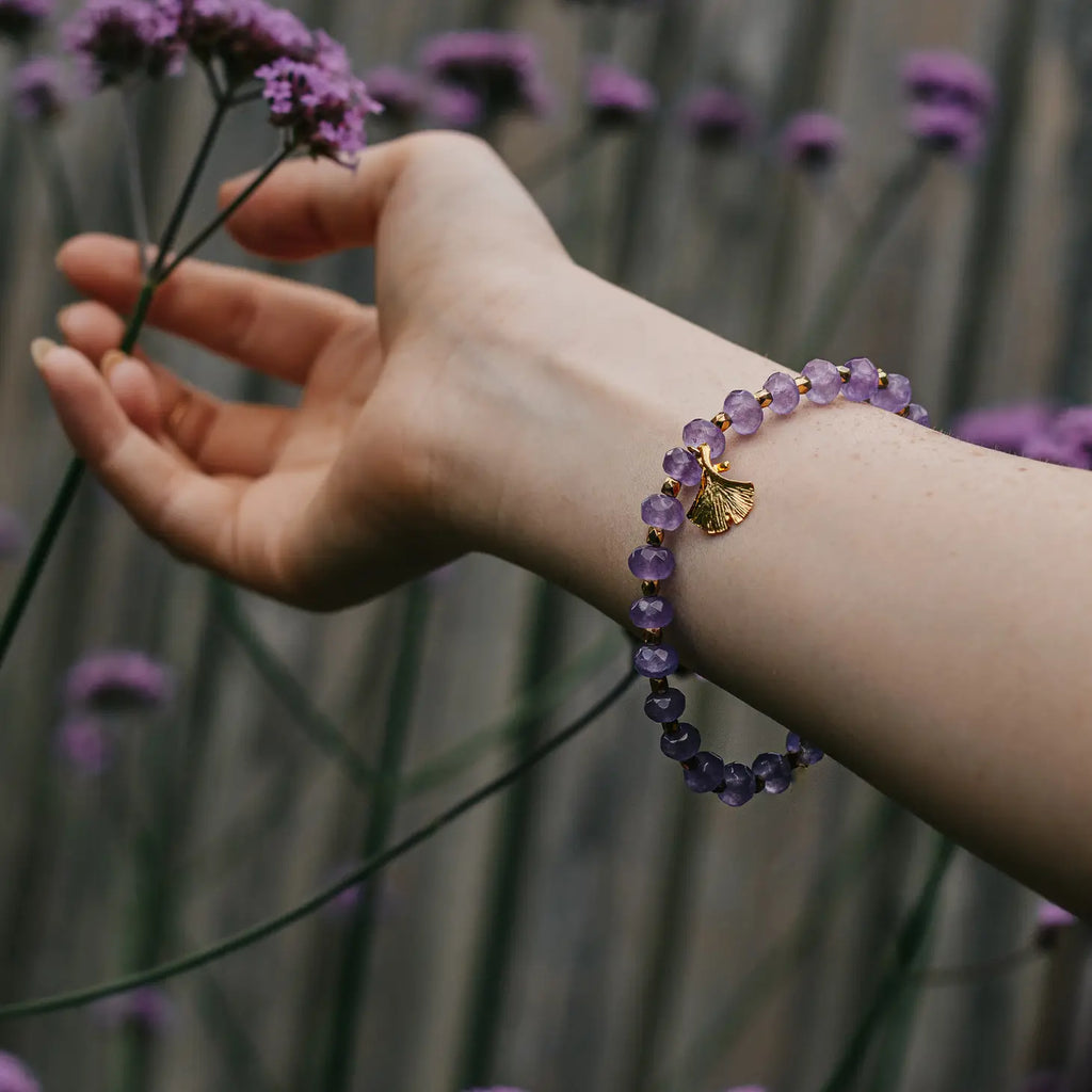 Amethyst and Ginko Leaf Gemstone Bracelet