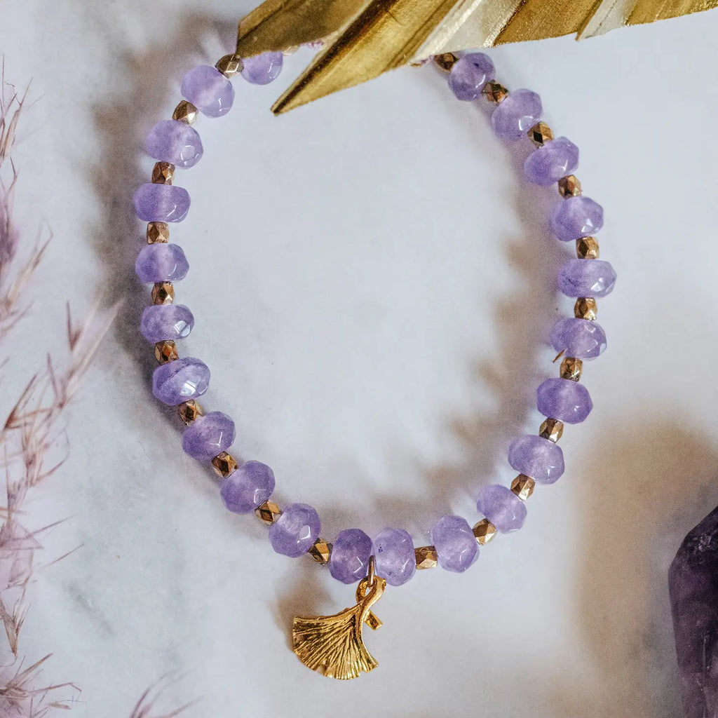 Amethyst and Ginko Leaf Gemstone Bracelet