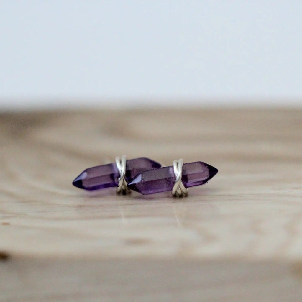 Amethyst Crystal Gemstone Silver Wrap Earrings -NEW