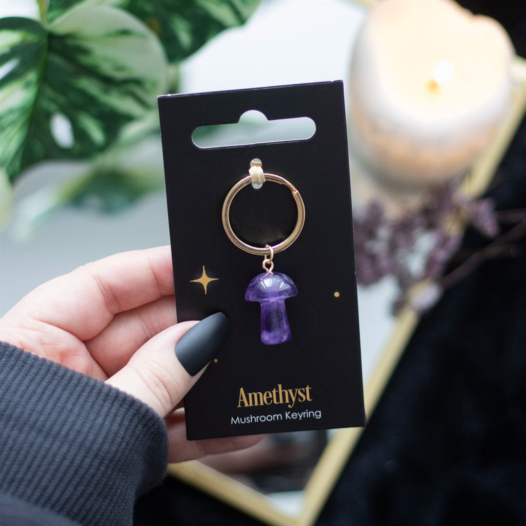 AMETHYST CRYSTAL MUSHROOM KEYRING