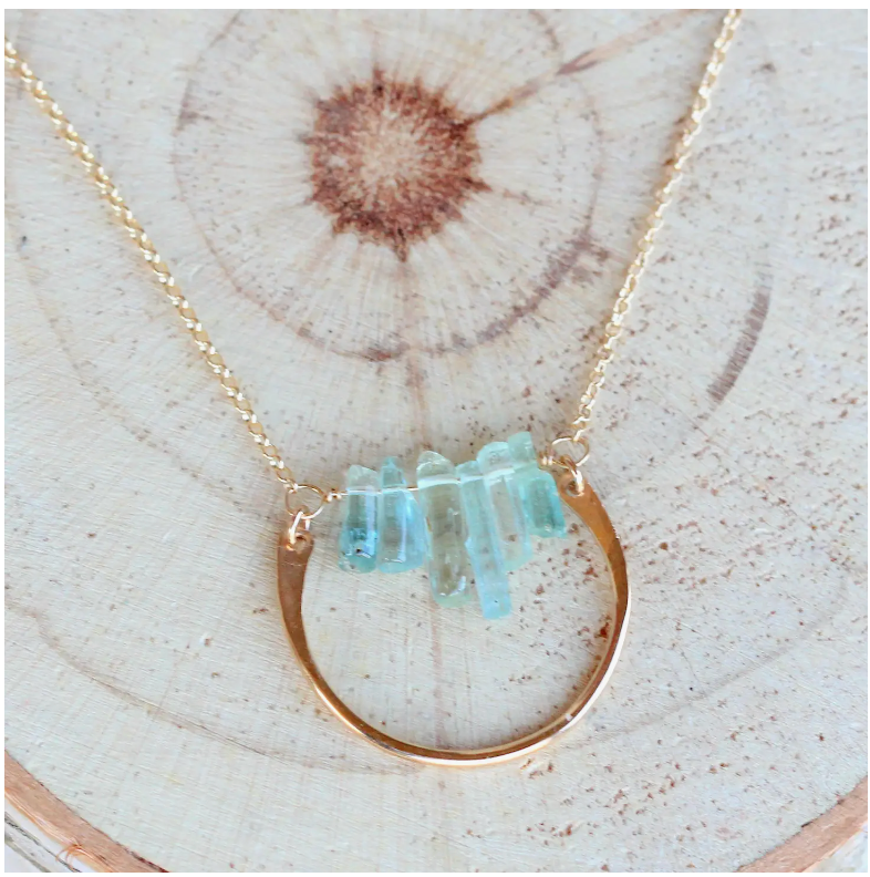 Aquamarine Bar Graph Gold Filled Necklace | Crystal Necklaces