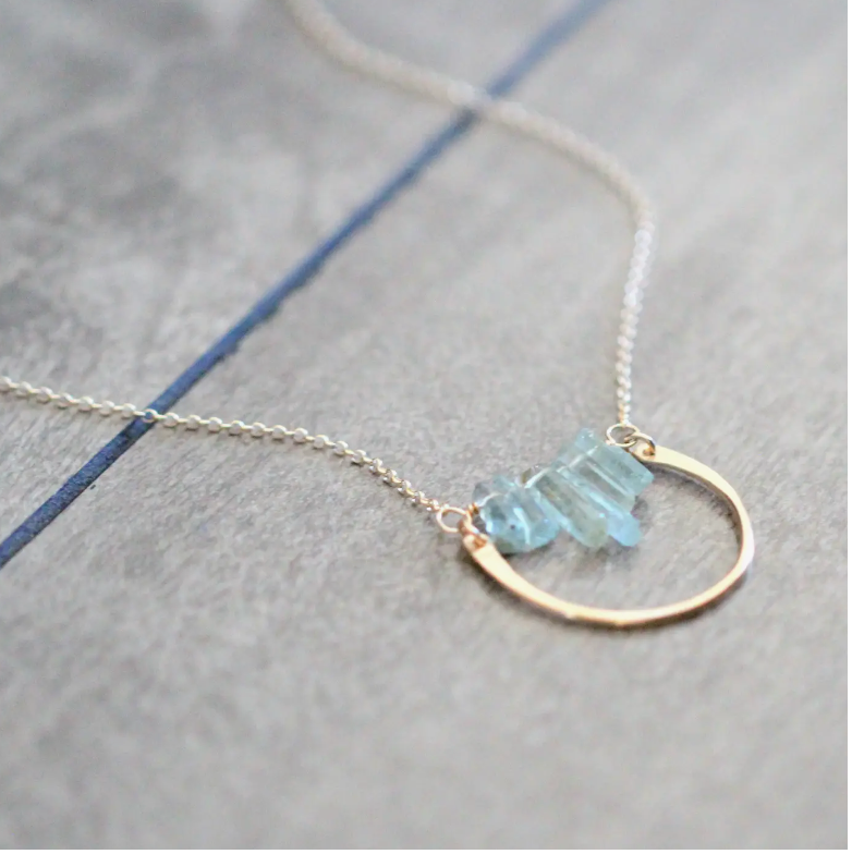Aquamarine Bar Graph Gold Filled Necklace | Crystal Necklaces