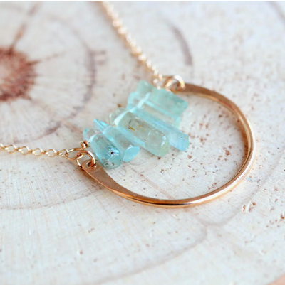 Aquamarine Bar Graph Gold Filled Necklace | Crystal Necklaces