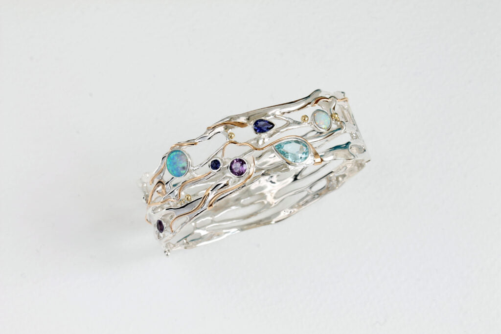 Mixed Gemstone Sterling Silver Bangle