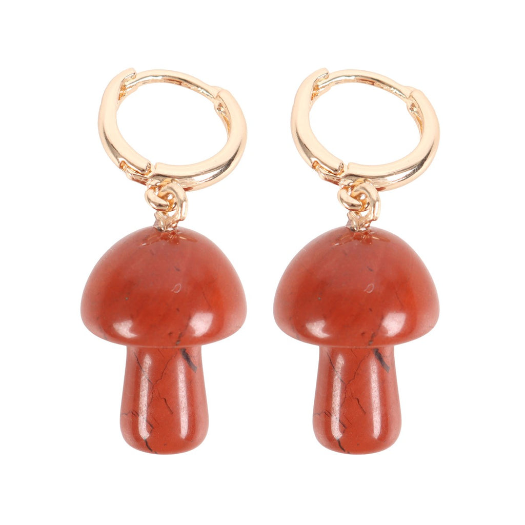 Gemstone Mushroom Earrings - Red Jasper