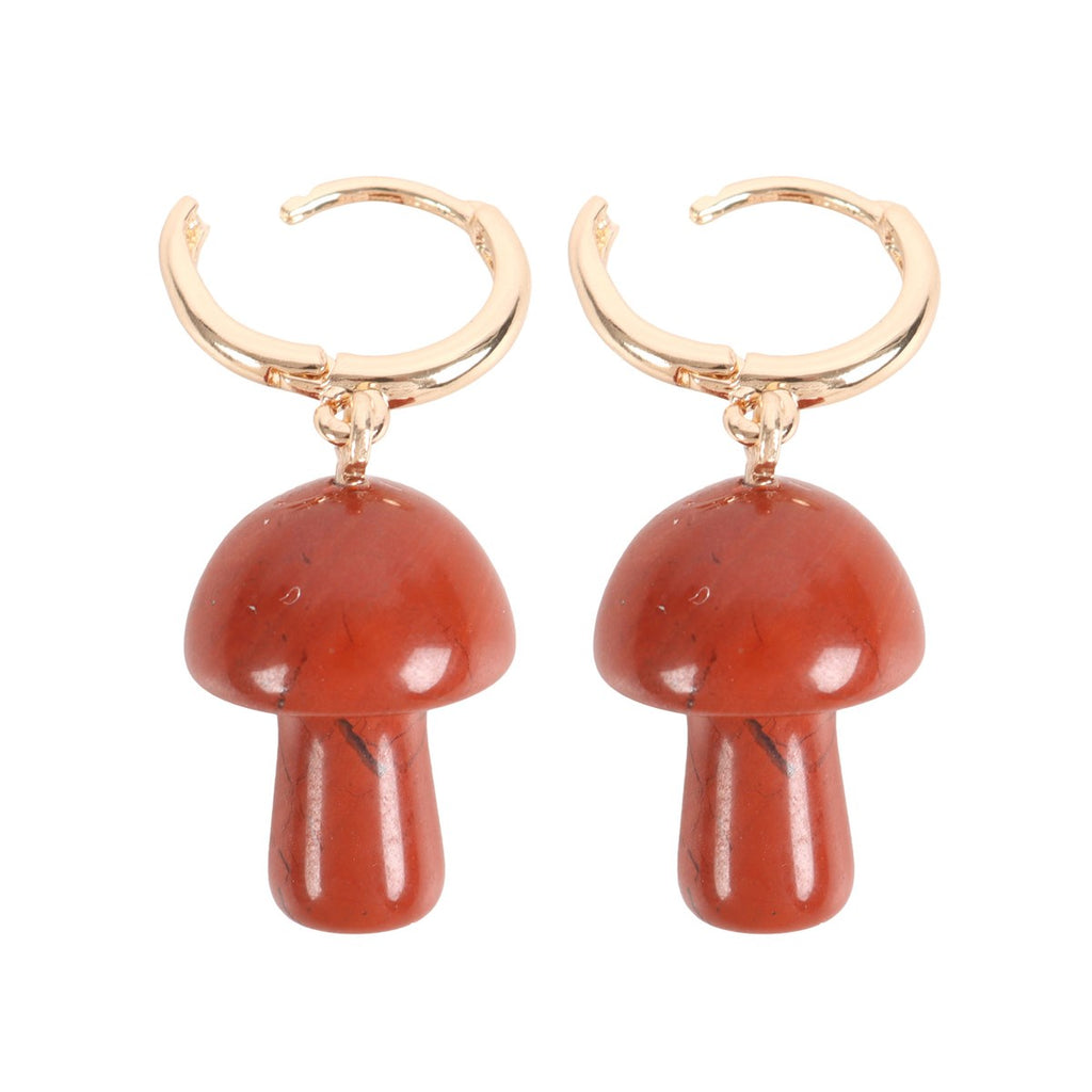 Gemstone Mushroom Earrings - Red Jasper