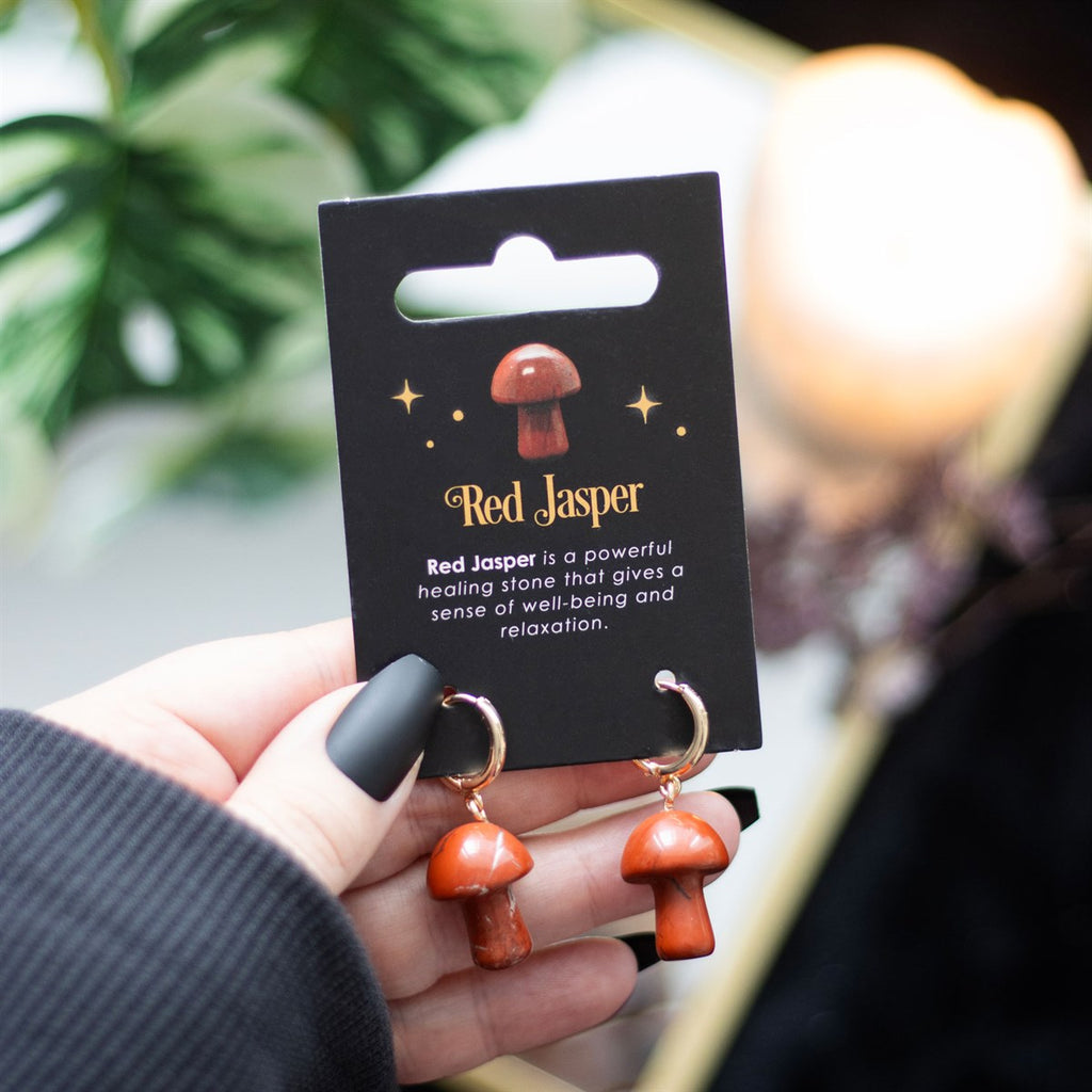 Gemstone Mushroom Earrings - Red Jasper
