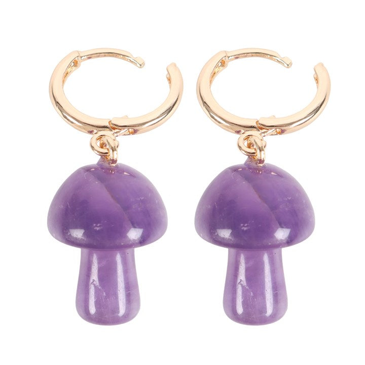 Gemstone Mushroom Earrings - Amethyst